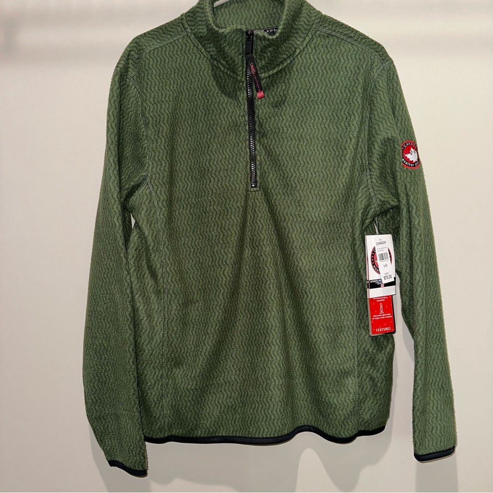 Canada Weather Gear Pullover Olive Green 1/4 Zip Fleece Large